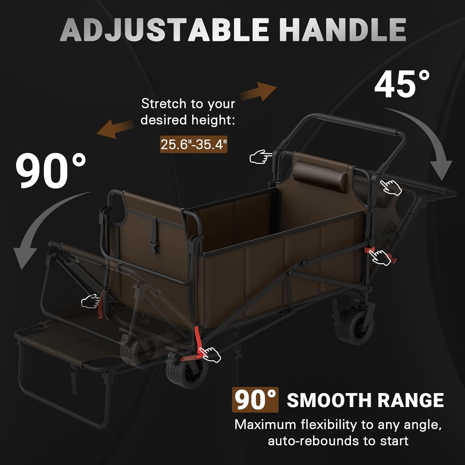 LEVELEVE Heavy Duty Folding Wagon - 2-in-1 Collapsible Cart, 650lb Capacity, All-Terrain Wheels w/Brakes & Side Pockets (Brown)