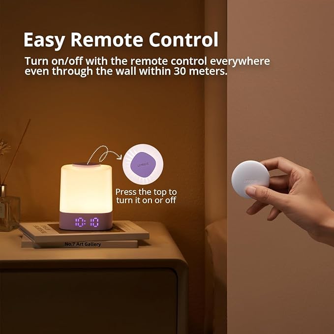 Lyridz LED Nursery Night Light with Clock, Portable Breastfeeding Night Lamp for Baby, Remote Control, 4000mAh Rechargeable Battery, Dimmable, 3 Color Temperature