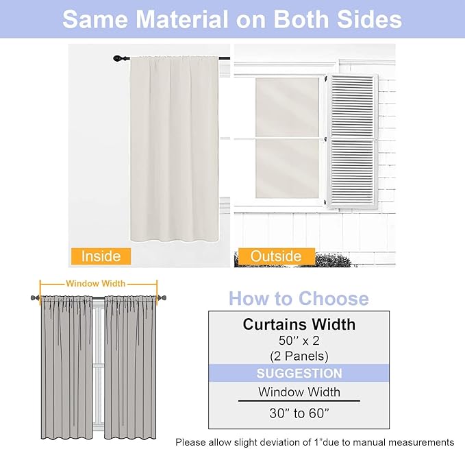 Simplebrand Ava Natural Extra Long 10ft Curtains for Patio 120 Inches Long 2 Panels Set, Room Darkening Solid Thermal Insulated Energy Saving Rod Pocket Window Treatment Curtains Drapes, 50 Wx120 L