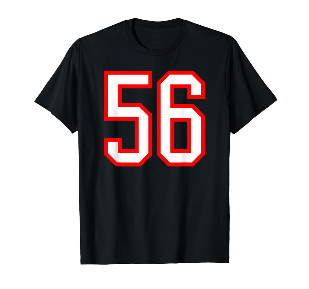 White Red Sports Team Number 56 T-Shirt - Graphic Print for Adults