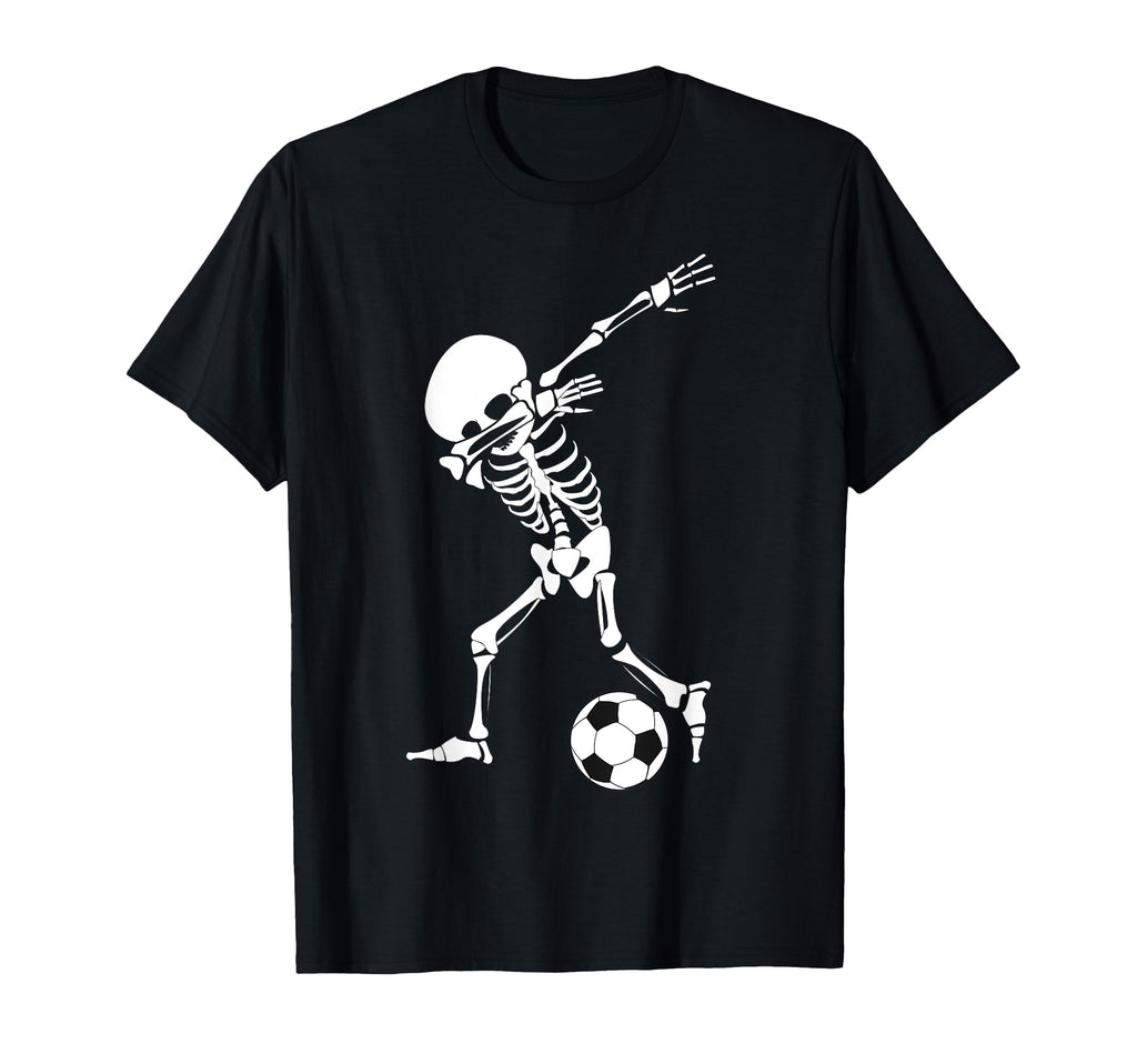 Dabbing Skeleton Soccer Funny Halloween T-Shirt - Minimalist Print Unisex