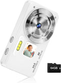 Digital Camera, Autofocus 4K 64MP Point and Shoot Digital Cameras for Teens with 64GB Card, 18X Zoom Anti-Shake Compact Video Camera for Student Kids Boys Girls Beginner - White