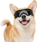Dog Goggles Dog Sunglasses for Medium Breed UV Protection Windproof with Adjustable Head Straps Chin Straps for Ride Car/Hiking Travel/On Beach-Black