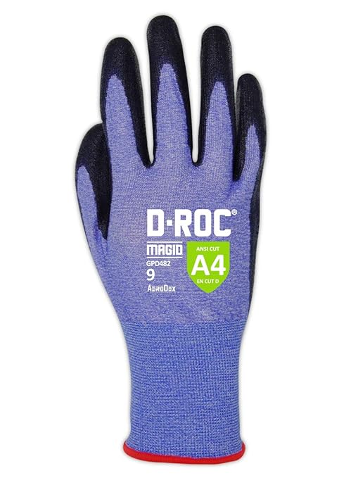 MAGID D-ROC ANSI A4 AeroDex Polyurethane Palm Coated Work Gloves, 1 Pair, 0