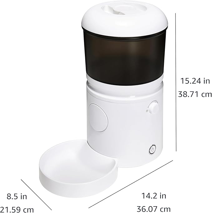 Amazon Basics Automatic Feeder for Cats and Dogs with Speed & Portion Control, 4L Capacity, White