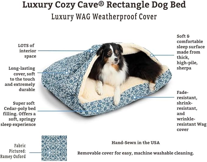 Snoozer Pet Products Luxury Rectangle Cozy Cave, Wag Collection, Small, Starpatch Red Diamond