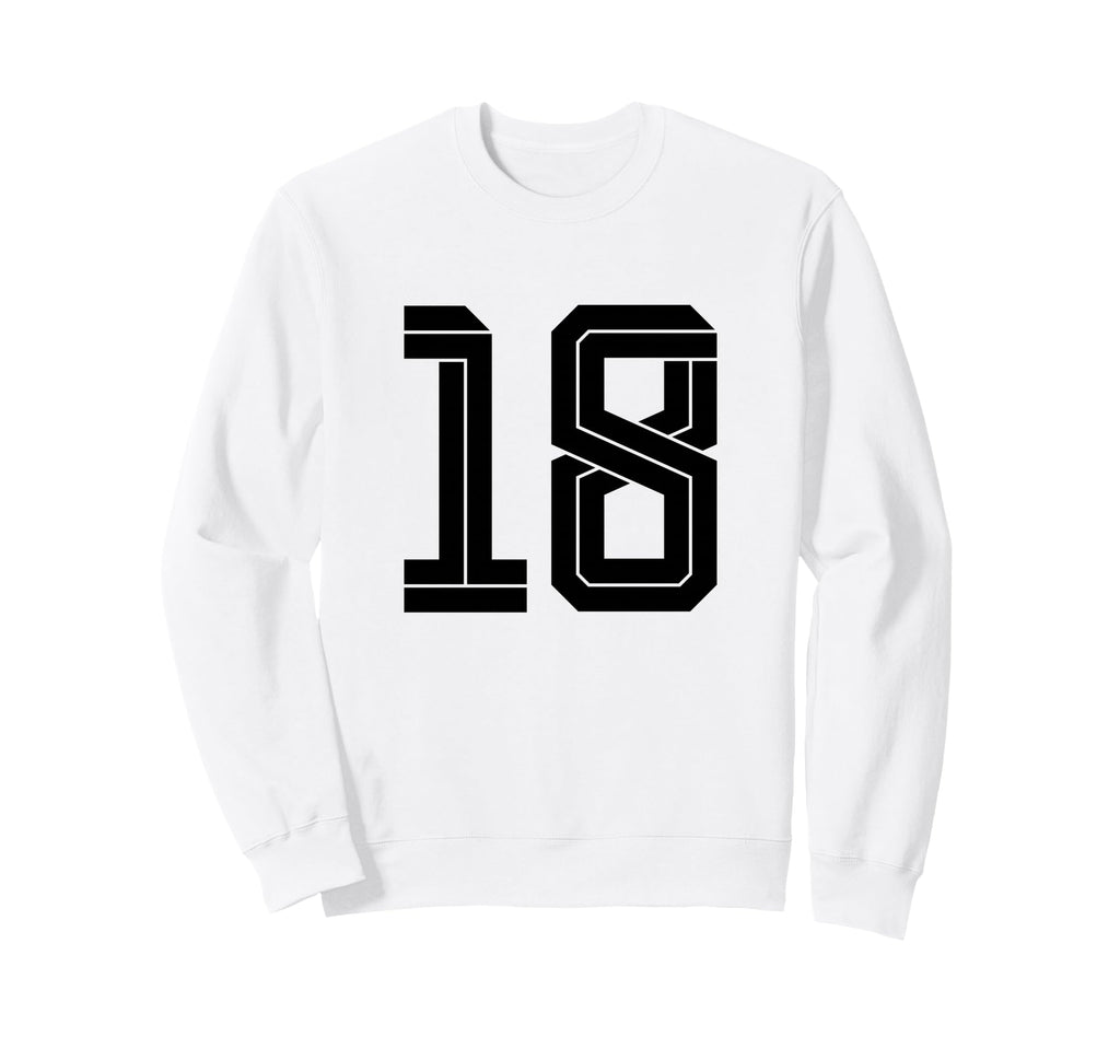 18 White Number 18 Sports Fan Soccer Sweatshirt - Unique Graphic for Adults