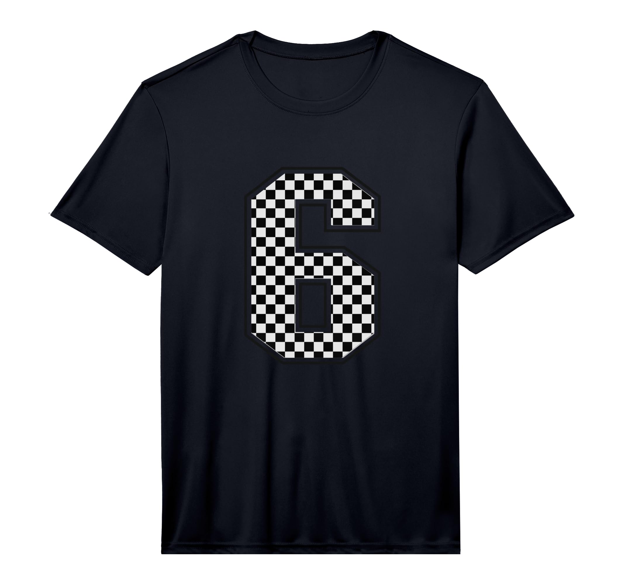 Number 6 Checkered Number T-Shirt - Fun Novelty Design for Adults