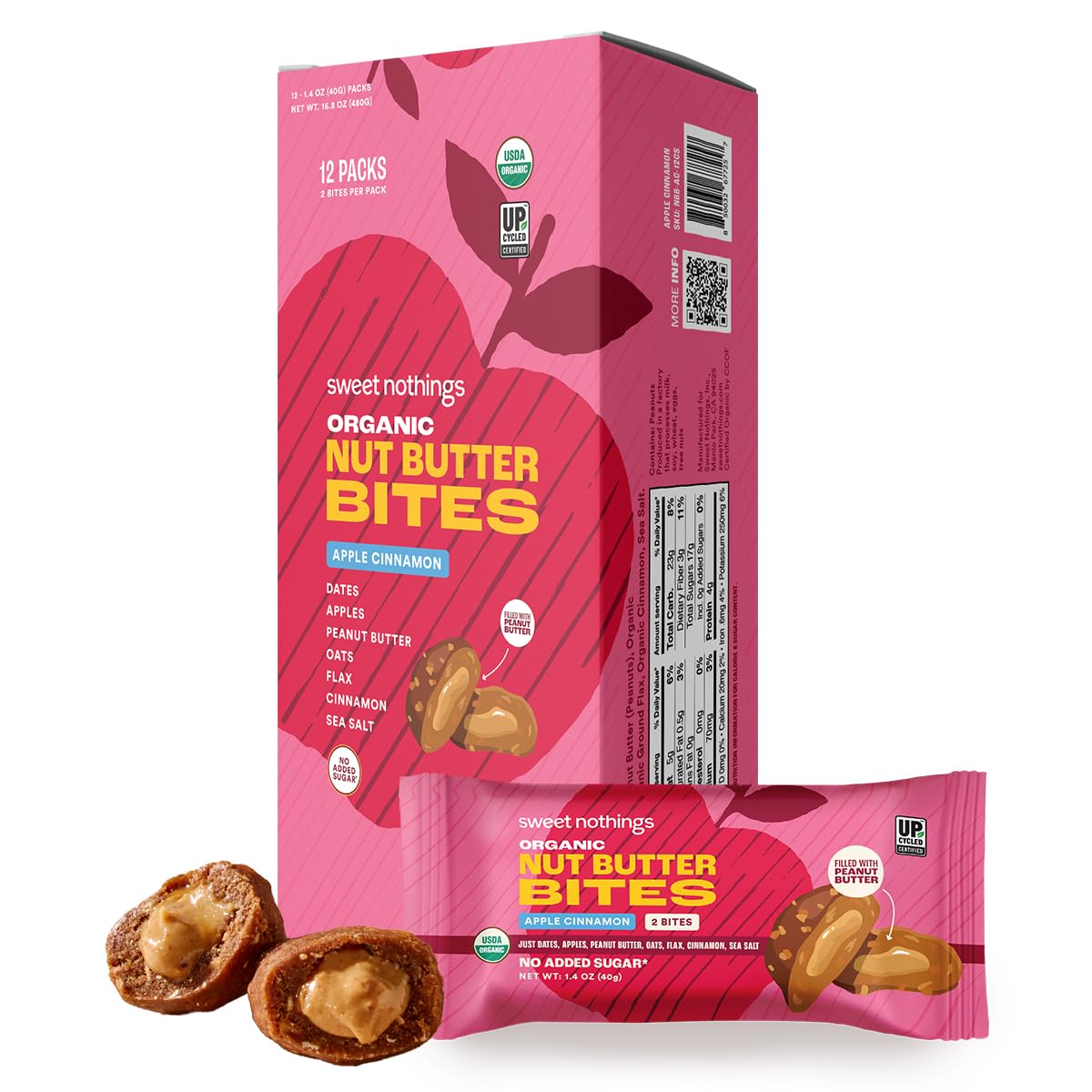 Sweet Nothings - Organic Chocolate Peanut Butter Bites, 1.4 oz (Pack of 12) - Healthy Snack Bites