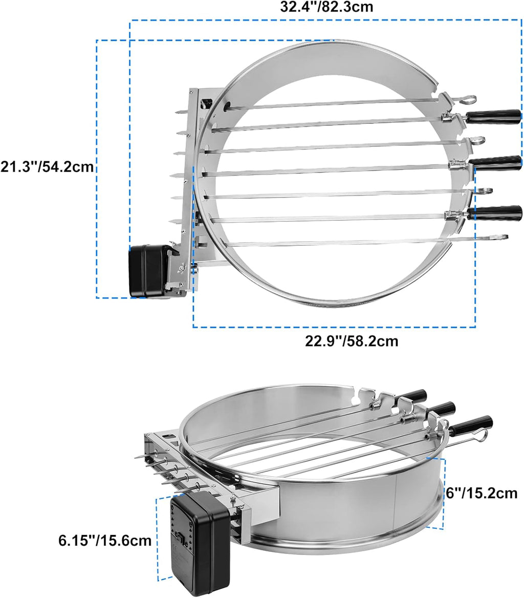 onlyfire Shish Kabob Set with Stainless Steel Ring, Automatic Skewers Turner for Weber 22" Kettle and Other Similar Kettle Grills