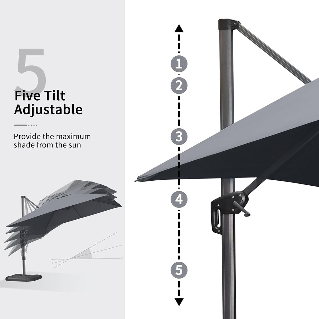 PURPLE LEAF 10' X 13' Patio Umbrella Outdoor Cantilever Rectangle Umbrella Aluminum Offset Umbrella with 360-degree Rotation for Garden Deck Pool Patio Light Grey