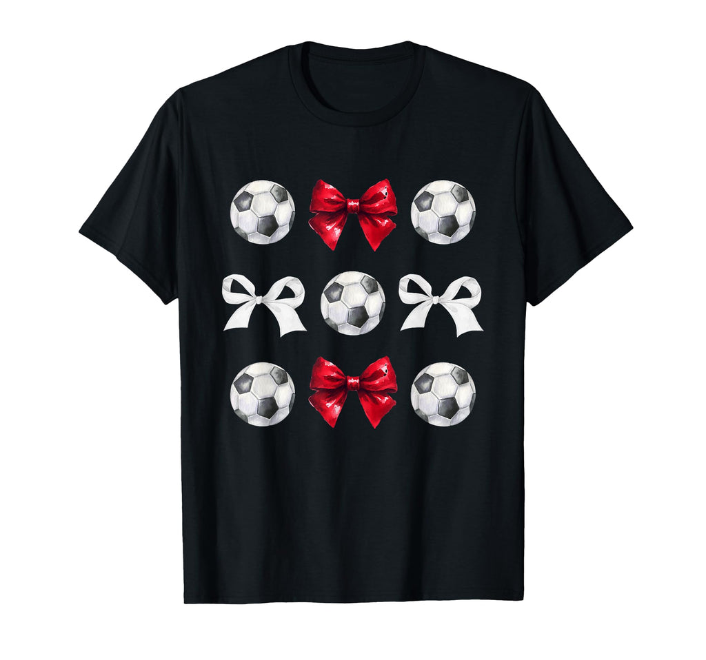 Soccer Balls Bows Womens Soccer Player Red T-Shirt - Graphic Print Unisex