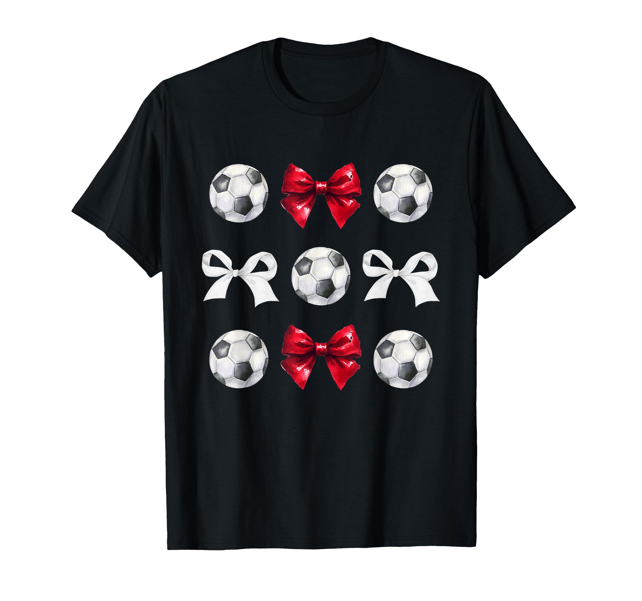 Soccer Balls Bows Womens Soccer Player Red T-Shirt - Graphic Print Unisex