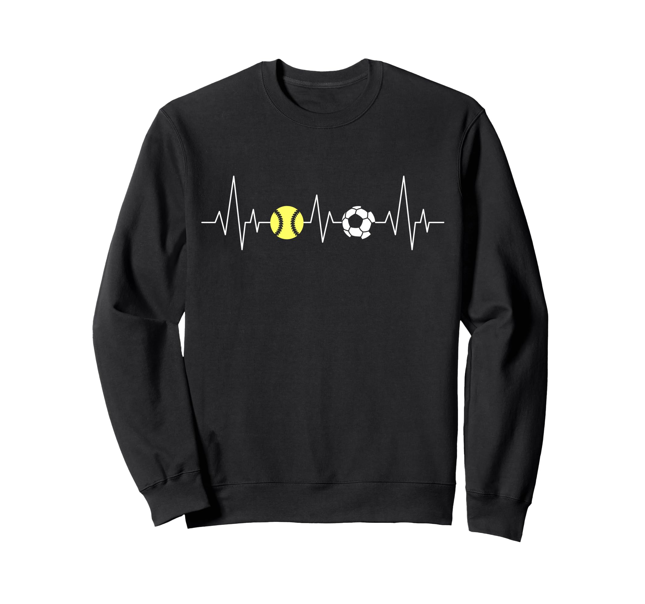 Soccer Softball Heartbeat Funny Sport Sweatshirt - Graphic Print Unisex