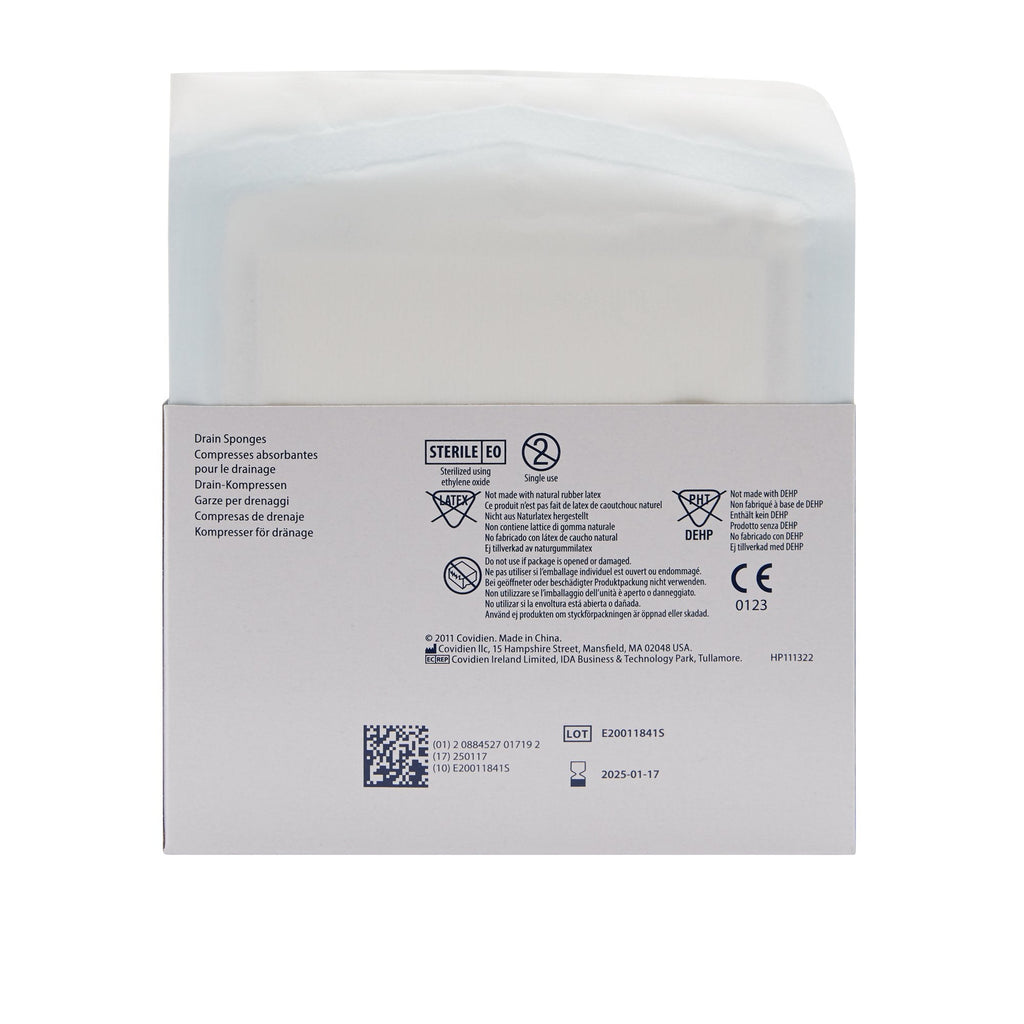 Curity™ Drain Sponge, 4 x 4 Inch, 6-Ply 6242P