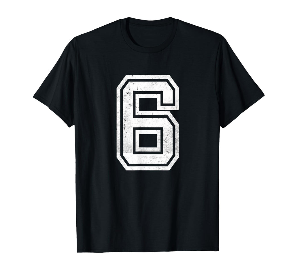 White Distressed Sports Team Number 6 T-Shirt - Trendy Graphic for Adults