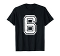 White Distressed Sports Team Number 6 T-Shirt - Trendy Graphic for Adults