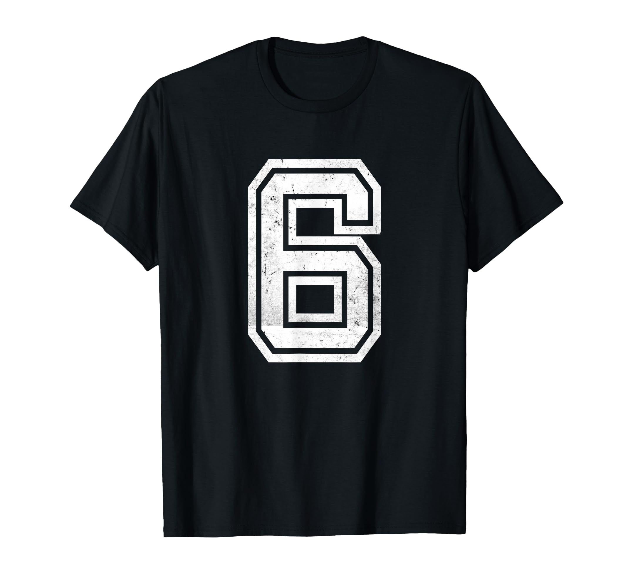 White Distressed Sports Team Number 6 T-Shirt - Trendy Graphic for Adults