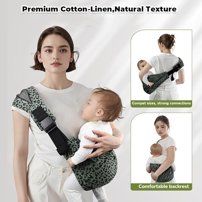 Baby Sling Carrier Adjustable Baby Sling 2025 Upgraded Toddler Sling Comfortable Baby Wrap Carriers Ergonomic-Designed, Travel Friendly Carrying 10-45 Lbs(Green Leopard)