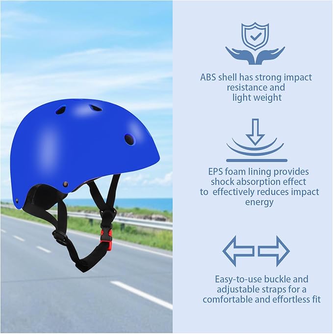 Color Gradient Adjustable Kids' Helmet with Knee & Elbow Pads Set | Multi-Sport Safety Gear for Boys & Girls Ages 5-14 | Skateboarding, Scooters, Roller & Inline Skating, Longboarding