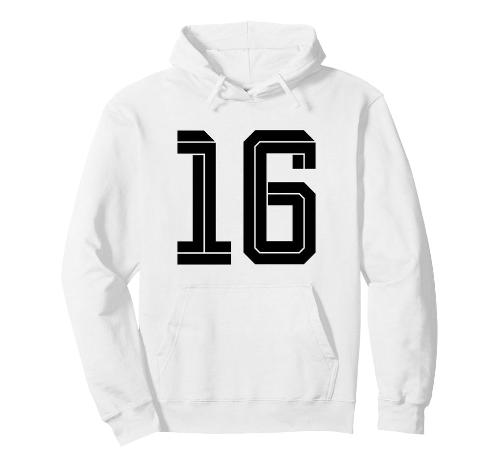 16 White Number 16 Sports Fan Soccer Hoodie - Aesthetic Graphic Men Women