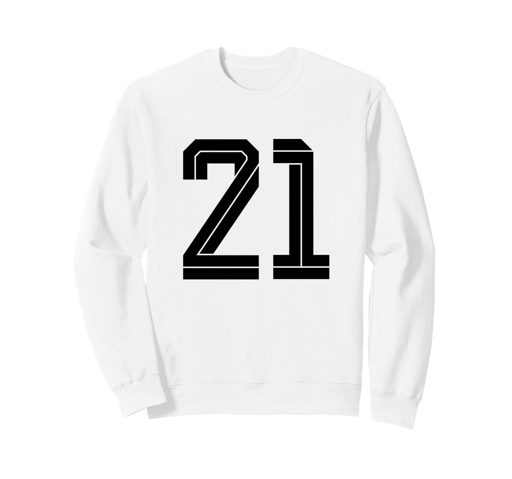 21 White Number 21 Sports Fan Sweatshirt - Fun Novelty Design for Adults