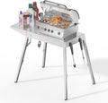 Food Grade 304 Stainless Steel BBQ Grill Table fits Tabletop Griddle, Outdoor Grill Table with 4 Foldable Legs, Portable Grill Stand for RV, Camping, Tailgating