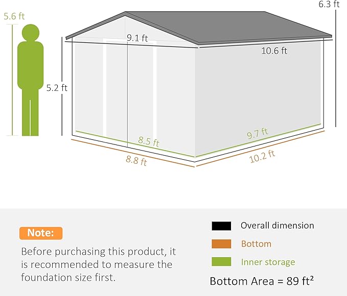 Outsunny 11' x 9' Outdoor Storage Shed, Garden Tool Metal Shed with Foundation Kit, Double Lockable Door, Air Vents and Sloping Roof, for Backyard, Patio, Lawn, Brown