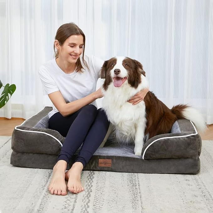 Comfort Expression XL Dog Bed for Extra Large Dogs, Waterproof Orthopedic Foam Dogs Beds with Bolster, Washable Dog Sofa Pet Bed with Removable Cover & Non-Slip Bottom(X-Large,Dark Green)