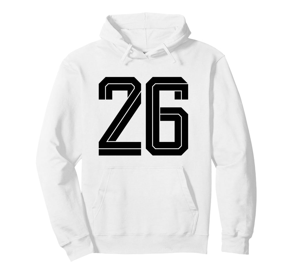 26 White Number 26 Sports Fan Soccer Hoodie - Graphic Print Unisex