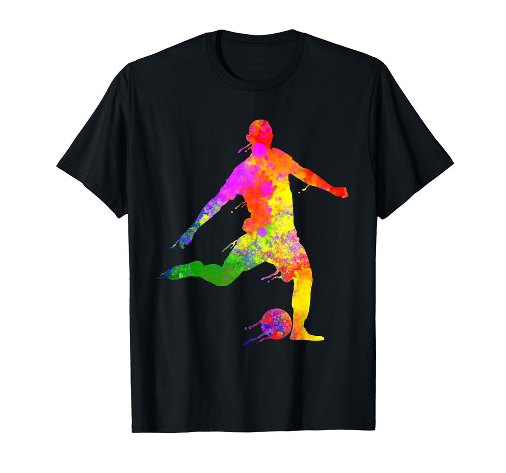 Soccer Player Colorful Paint Splashes T-Shirt - Graphic Print for Adults