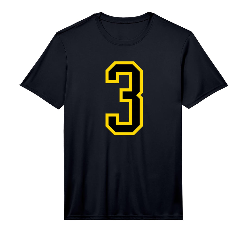 Number 3 Yellow Black Sports Team T-Shirt - Novelty Apparel for Adults