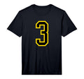 Number 3 Yellow Black Sports Team T-Shirt - Novelty Apparel for Adults