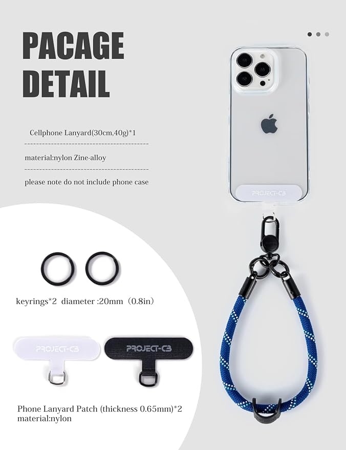 project-cb Phone Wrist Strap 1,Tether Tab 2,Phone Wristlet,Lanyard Wrist Strap,Key Holder,KeyChain,KeyRing×2(Gray)