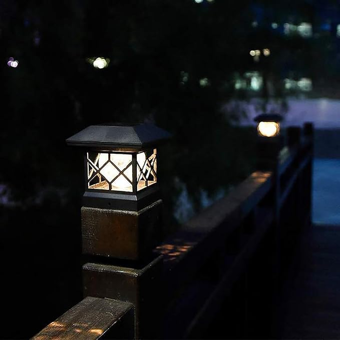 TWINSLUXES Solar Post Cap Lights Outdoor - Waterproof LED Fence Post Solar Lights for 3.5x3.5/4x4/5x5 Wood Posts in Patio, Deck or Garden Decoration 4 Pack