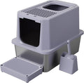 RIZZARI Stainless Steel Cat Litter Box, Odorless Enclosed Litter Box with Top Holes, Large Litter Pan for Small to Large Sized Cats (Cool Gray, 23.8" L*15.9" W*18" H)