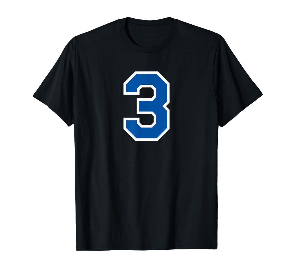 White Blue Sports Team Number 3 T-Shirt - Novelty Apparel Unisex