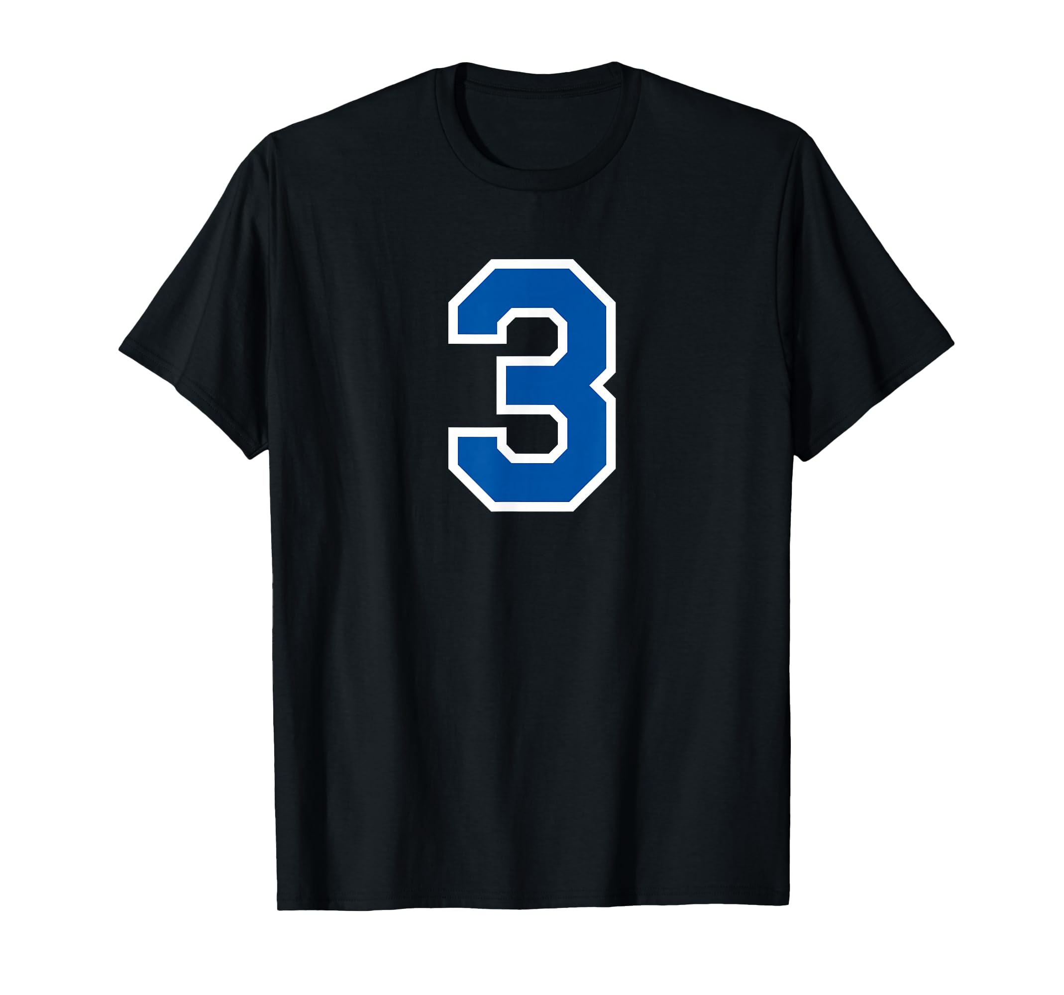 White Blue Sports Team Number 3 T-Shirt - Novelty Apparel Unisex
