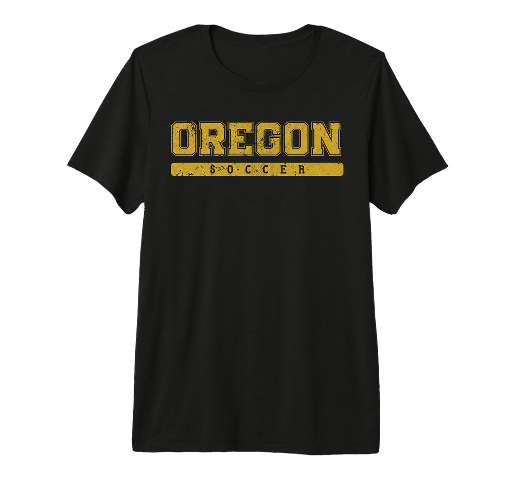 Oregon Soccer Yellow Text Tri Blend T-Shirt - Trendy Graphic Men Women