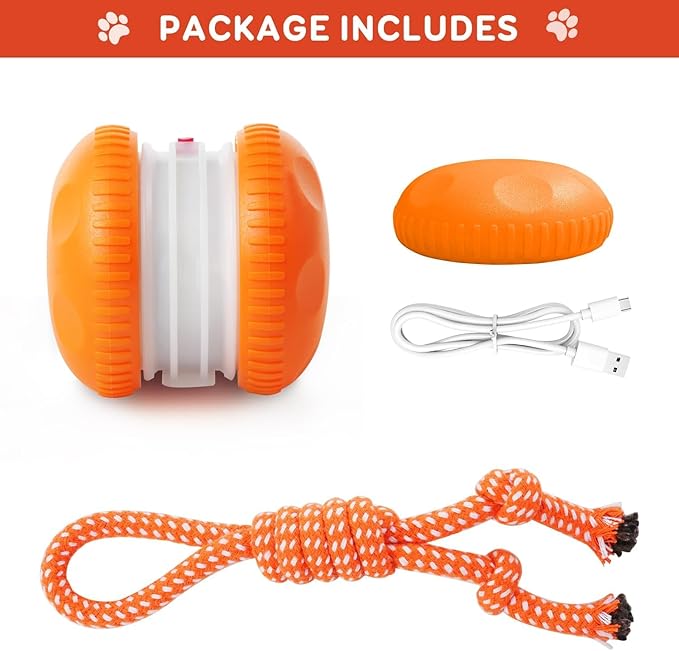 Interactive Dog Toys, Random Path Electric Automatic Moving and Rolling Dogs Toy with Rope for Small Medium Large Dogs, Motion-Activated Dog Stimulation Toy for Boredom Relief (Orange)
