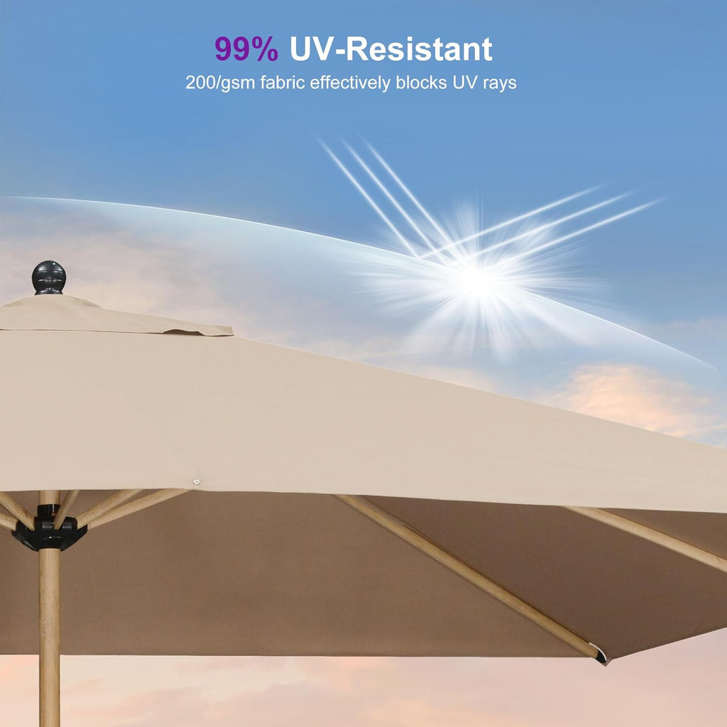 PURPLE LEAF 9' x 11.5' Patio Umbrella with Base Outdoor Umbrella Market Umbrella with Crank & 8 Ribs Aluminum Rectangular Table Umbrella Outdoor Patio for Backyard, Taupe