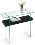 ivinta Glass Console Table with Storage, 39.4" Modern Sofa Table for Living Room, Foyer, Hallway, Bedroom 5101 (Black)
