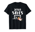 Jesus Saves Soccer Goalie Funny Jesus T-Shirt - Streetwear Style for Adults