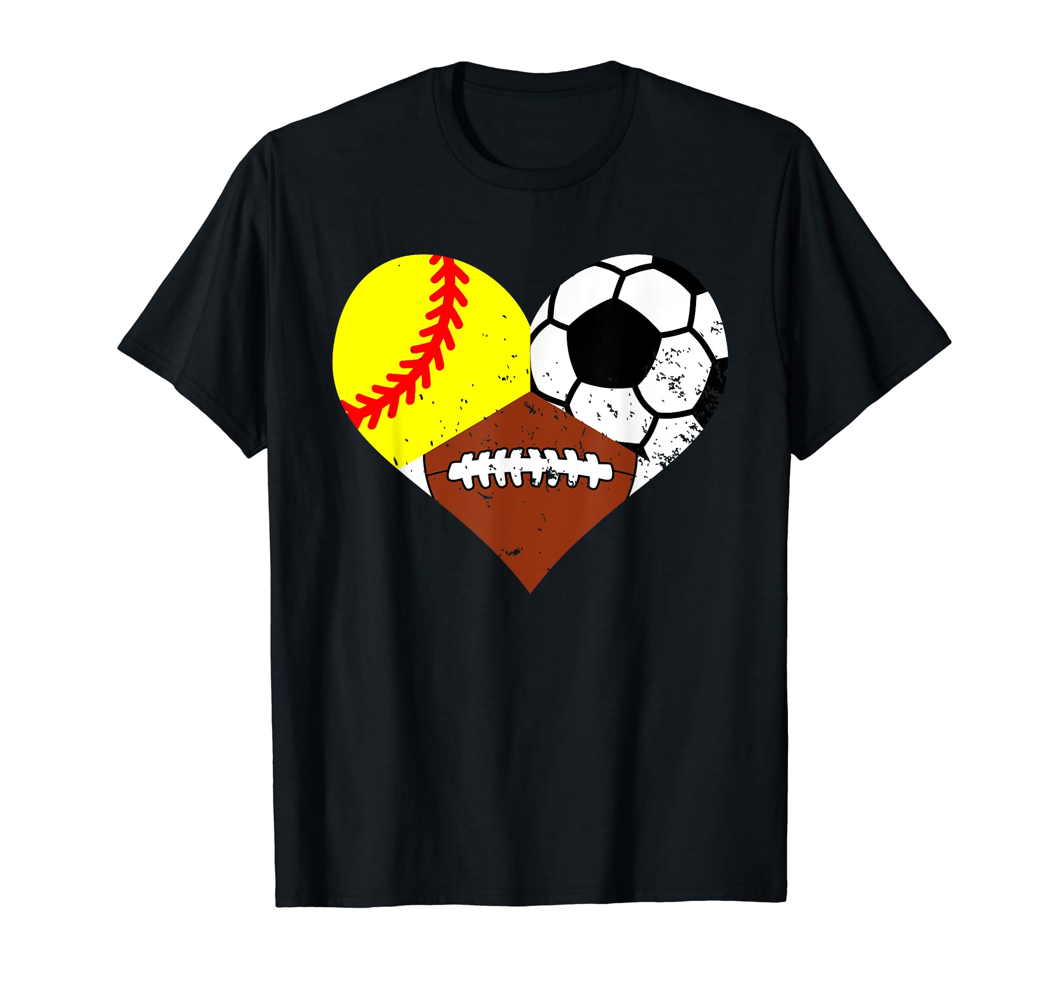 Softball Football Soccer Heart Funny T-Shirt - Unique Graphic for Adults