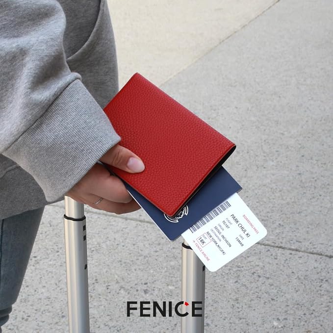 Fenice Classic Passport Cover Holder Wallet Case for Travel Essential RFID Blocking Vegan Leather Waterproof (GREY)