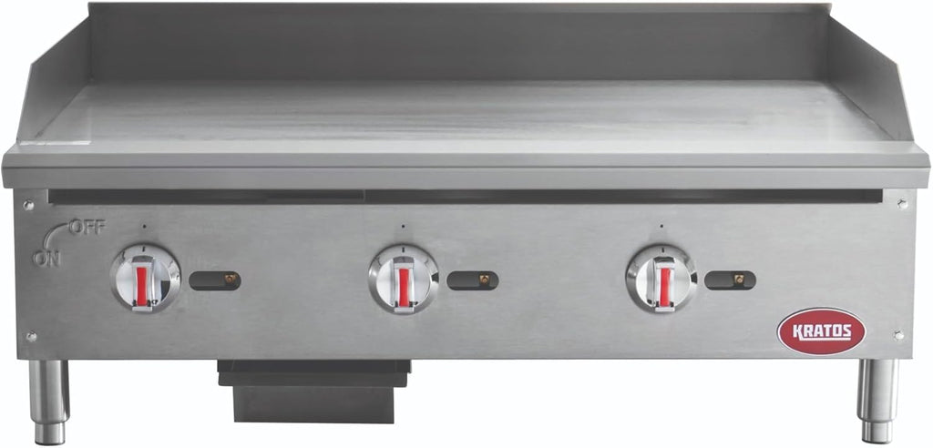 Kratos 29Y-005 36" Commercial Restaurant Gas Countertop Griddle, Manual Controls, 3 Burners, 90,000 BTU Output
