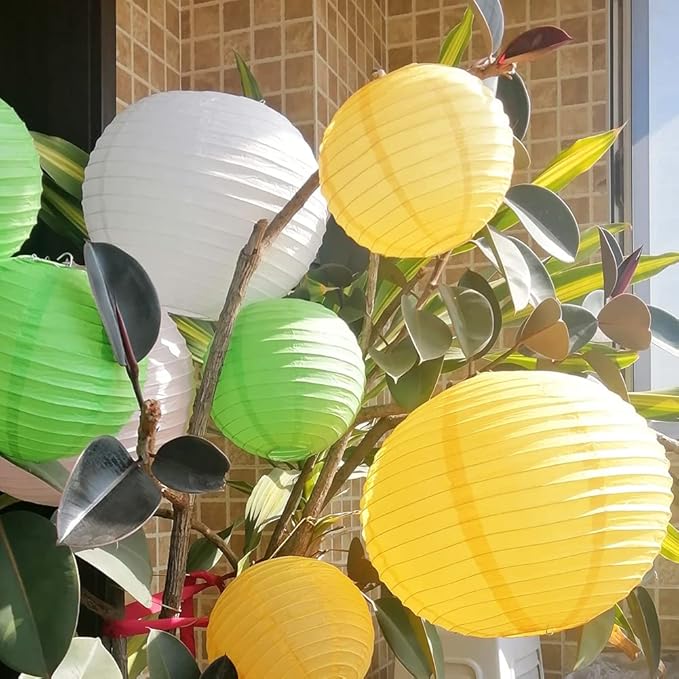 Chinese Style Paper Lanterns, Set of 12, Suitable for Party Decoration (Yellow, 12in)