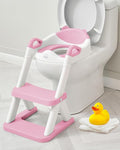 Forbena Girls Potty Training Seat with Step Stool Ladder, Pink Toilet Potty Seat for Baby Girl Toddlers, Kids Chair Stairs with Handles and Soft Cushion (White and Pink)