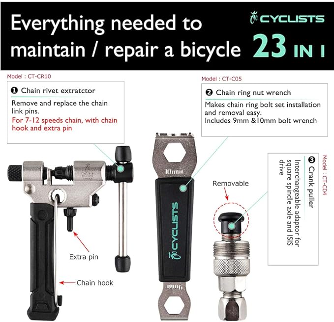 23 Piece Bike Tool Kit - Bicycle Repair Tool Box Compatible - Mountain/Road Bike Maintenance Tool Set with Storage Case