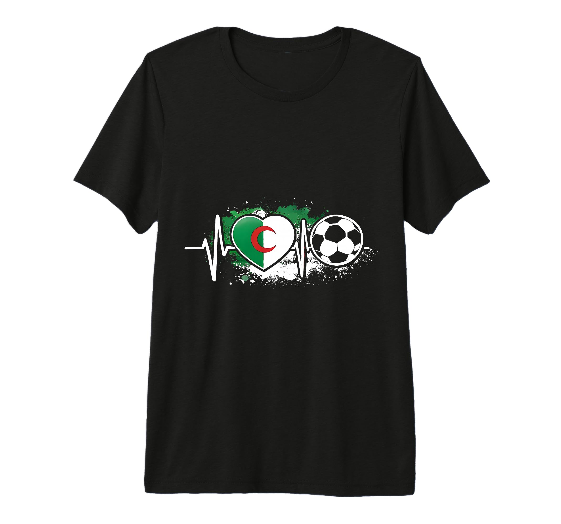 Algerian Soccer Heartbeat Flag T-Shirt - Trendy Graphic for Adults